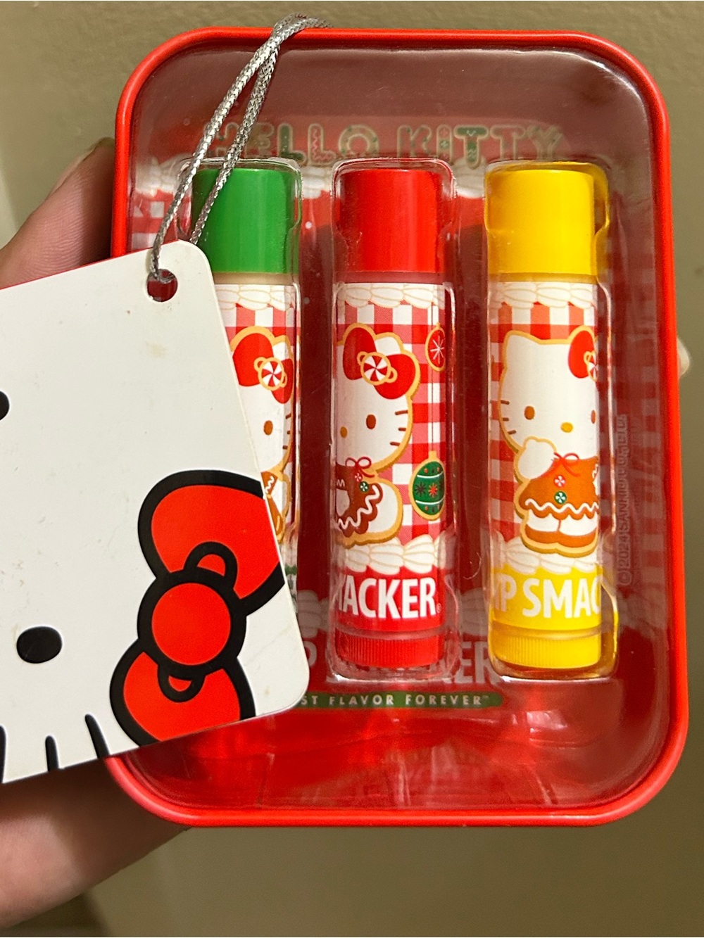 Hello Kitty Lip Balm Set with Red, Green, Yellow Caps